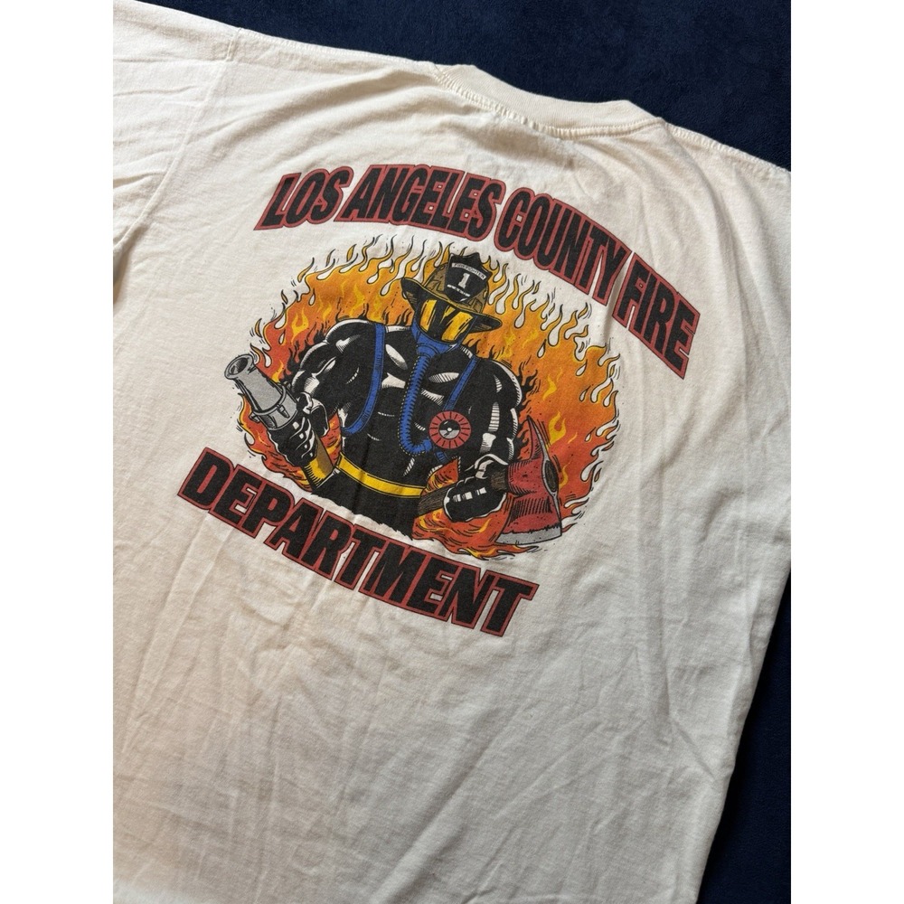 Vtg 90s Bayside LA County Fire Department T Shirt Mens Large White LA Co FD